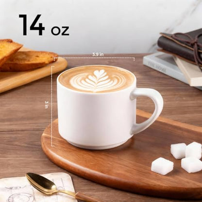 GBhome 14 OZ Coffee Mugs Set of 6, Stackable Matte White Coffee Cups Set | Modern Ceramic Coffee Mugs for Men,Women, Cappuccino/Espresso. Dishwasher&Microwave Safe - color: Matte White