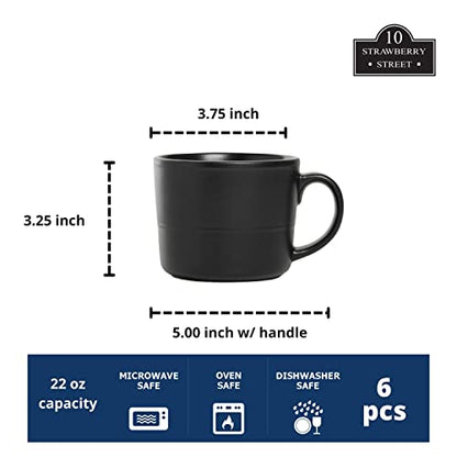 Double Line 3.75"/12 oz Mug, Set of 6, Matte Black - color: Matte Black, size: 12 Ounces