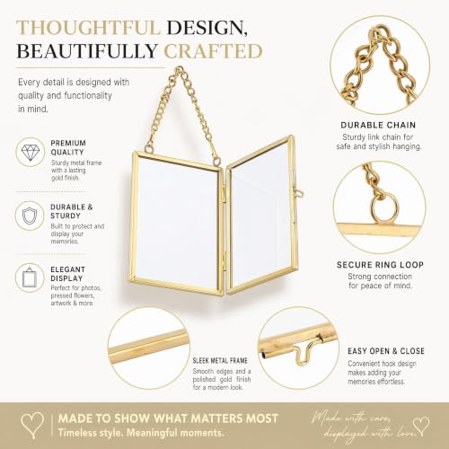 4 Pcs Pressed Flower Frame with Tweezers, Wall Hanging Tabletop Display Double Glass Frames with Metal Chain for Pressed Dried Flowers Plants, Horizontal and Vertical Picture Frame, Gold, FRAMES ONLY - color: Gold-4