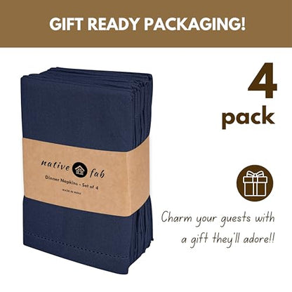 Native Fab Cloth Napkins Set of 4, 100% Cotton, Hemstitch Mitered Edges, Washable Fabric Napkins, 18x18 inch, Soft, Breathable, Reusable Hotel Quality Napkins for Events, Party, Wedding - Navy Blue - color: Navy Blue, size: 18" x 18" (Set of 4)
