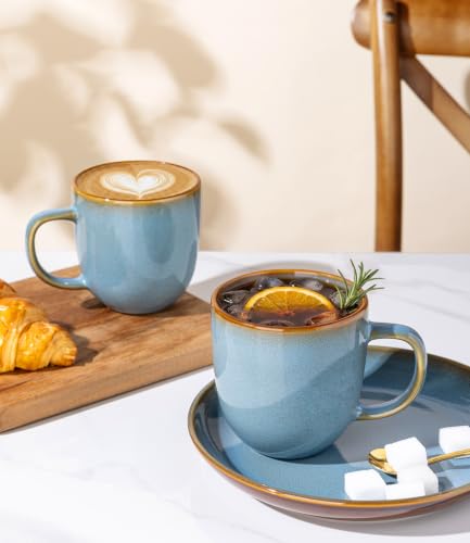 LERATIO Ceramic Coffee Mugs Set of 6,12oz Handmade Coffee Mugs Set | Large Handle for Cappuccino/Latte/Tea/Hot Cocoa,Oven &Dishwasher & Microwave Safe-Ocean Blue - color: Ocean Blue