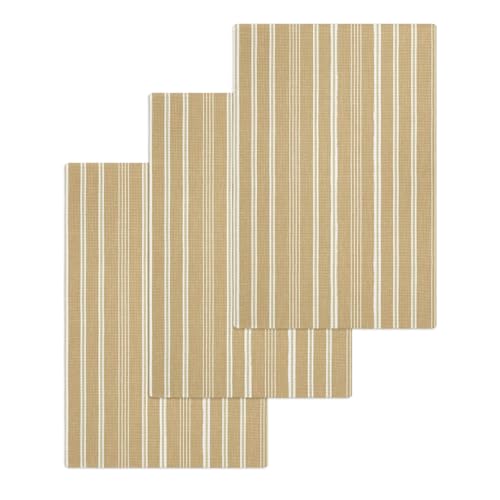 Brown Beige Striped Hand Towels Set, Waffle Weave Kitchen Towels 3 Pieces, Farmhouse Stripes Modern Vintage Microfiber Hair Face Bath Tea Towel Absorbent Quick Drying Cleaning Dish Cloths, 15.7"x23.6" - color: Beige, Sand, White, size: 3PCS,15.7"x23.6"