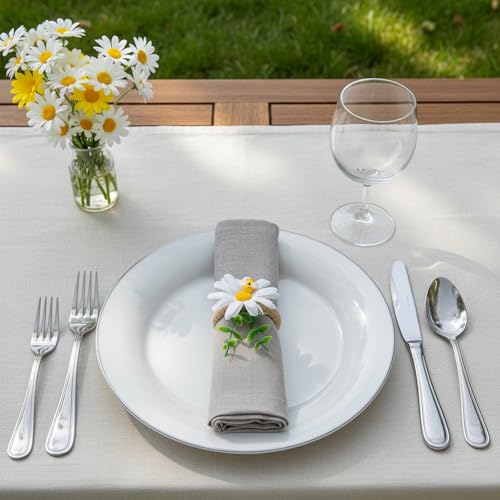 Bee and Daisy Napkin Rings, Set of 12 | White Flower Napkin Holders for Spring Parties, Weddings, Dinner Tables and Bee-Themed Table Decor