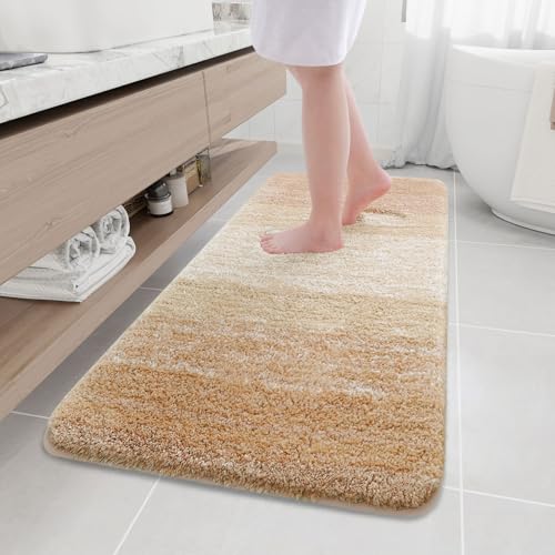 Arotive Microfiber Bathroom Rugs, Shaggy Soft Absorbent Bath Rug, 59x24 | Beige, Rubber Backing Thick Plush Machine Washable Dry Bath Mats for Bathroom, Tub and Shower, Rectangular - color: Beige, size: 59" X 24"