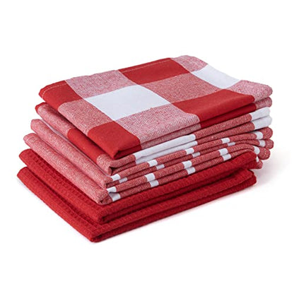 Encasa XO Kitchen Dish Towels, Waffle Weave 28"x18" Red | Heavyweight 100% Cotton | Super Absorbent & Quick Drying | Pre-Shrunk Dishcloths | Set of 6 - color: Red, size: 28x18 in (Set of 6)