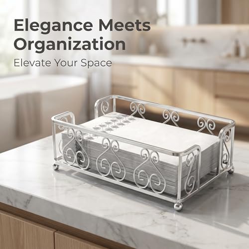 Guest Towel Holder Tray for Bathroom Countertop, Silver Napkin | Guest Bathroom, Powder Room & Vanity Use - color: E - Silver Guest Towel Holder Tray, size: Guest Towel Holder