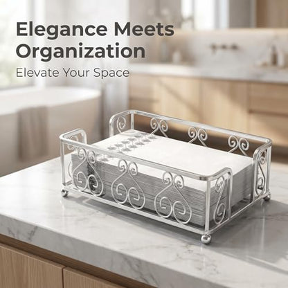 Guest Towel Holder Tray for Bathroom Countertop, Silver Napkin | Guest Bathroom, Powder Room & Vanity Use - color: E - Silver Guest Towel Holder Tray, size: Guest Towel Holder
