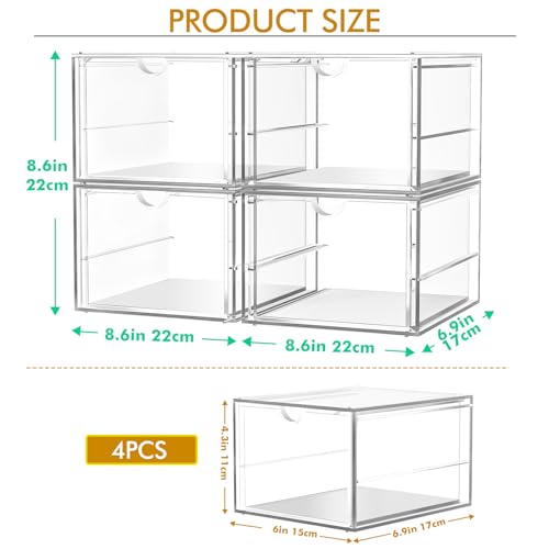 4-Pack 4-Drawer Acrylic Storage Organizer for Desk, Crafts,Vanity | Smooth-glide drawers, clear body, dustproof, wipe clean, for paintbrushes, beads, sequins, googly eyes, embroidery floss - size: 4 Drawers