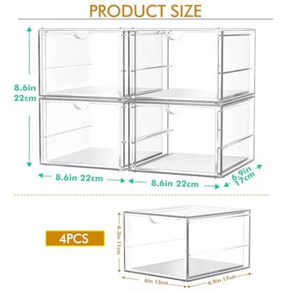 4-Pack 4-Drawer Acrylic Storage Organizer for Desk, Crafts,Vanity | Smooth-glide drawers, clear body, dustproof, wipe clean, for paintbrushes, beads, sequins, googly eyes, embroidery floss - size: 4 Drawers