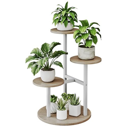 INGIORDAR 4 Tier Plant Stand Indoor Corner Tiered Holder Shelf Display Rack | Multiple Plants with MDF Top Board Metal for Balcony Living Room Patio Garden Industrial-Style Modern White+Sonoma Oak - color: White 4 Tier, size: 4 Tier