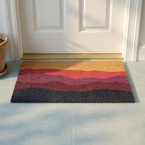 Fab Habitat Geometric Abstract Nature Non Slip Doormat Thin - Handwoven, Durable - Natural Coir - Entryway, Front Door, Porch, Patio - Shades of Dawn Orange Magenta (18" x 30" Non-Slip) - color: Shades of Dawn - Orange, size: Large (18 x 30 inch) - Extra