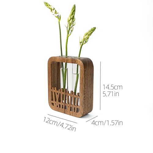 Walnut Wood Terrarium Planter - 2 Glass Test Tube Vase & Boho Plant Stand for Hydroponics, Home Office Desk Decor, Unique Housewarming Birthday Gifts for Women Plant Lovers - size: Double Tube