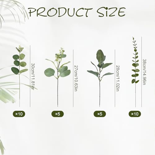 30 Pcs Eucalyptus Stems Bulk, 4 Kinds Mixed Artificial Silver Dollar Eucalyptus Greenery Branches for Wedding Centerpieces, Floral Arrangements, Vase Bouquet Home Decor