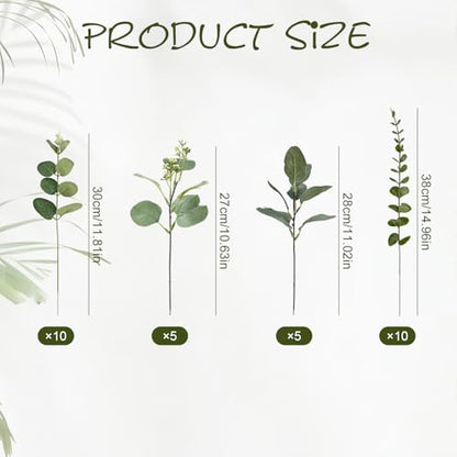 30 Pcs Eucalyptus Stems Bulk, 4 Kinds Mixed Artificial Silver Dollar Eucalyptus Greenery Branches for Wedding Centerpieces, Floral Arrangements, Vase Bouquet Home Decor