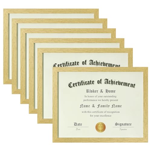 ELSKER&HOME 8.5x11 Certificate Frame 6 Pack,Gold with Glass | 8.5x11 Picture Frame with Semi-Tempered Glass Wood Composite Award Diploma Frame Includes Hanging Hardware and Desktop Easel - color: Gold 6P, size: 8.5x11