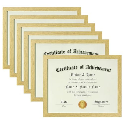 ELSKER&HOME 8.5x11 Certificate Frame 6 Pack,Gold with Glass | 8.5x11 Picture Frame with Semi-Tempered Glass Wood Composite Award Diploma Frame Includes Hanging Hardware and Desktop Easel - color: Gold 6P, size: 8.5x11