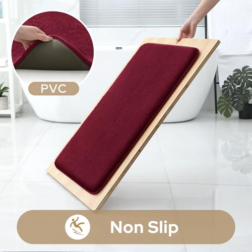 HOMEIDEAS Upgraded Bathroom Rugs Set 3 Piece, Ultra Soft Memory Foam Bath Mats, Super Absorbent Non Slip Washable U-Shaped Toilet Bath Rug (Burgundy Red, 17"x24"+20"x32"+U-Shaped 20"x24") - color: Burgundy Red