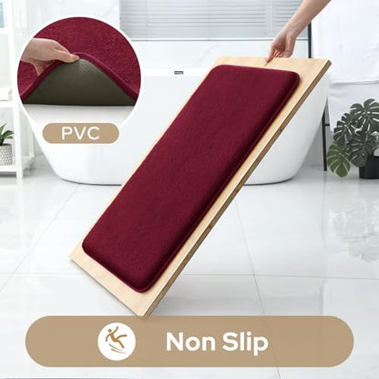 HOMEIDEAS Upgraded Bathroom Rugs Set 3 Piece, Ultra Soft Memory Foam Bath Mats, Super Absorbent Non Slip Washable U-Shaped Toilet Bath Rug (Burgundy Red, 17"x24"+20"x32"+U-Shaped 20"x24") - color: Burgundy Red