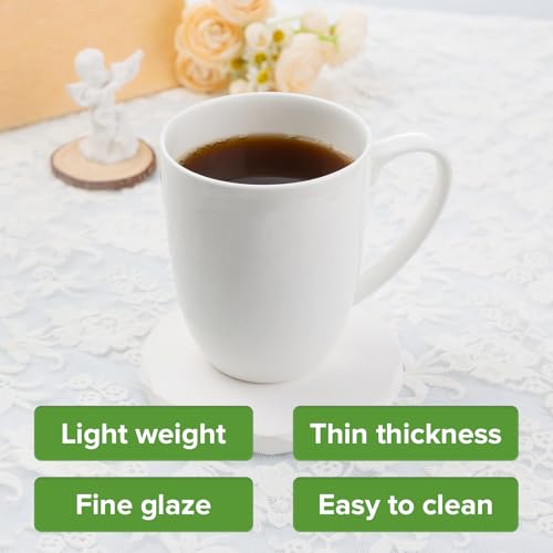 Fine Bone China White Coffee Mugs, 16 oz Large Capacity, Set of 4 Tea Cups, Thin Thickness and Light Weight, Comfortable to Hold, Microwave and Dishwasher Safe