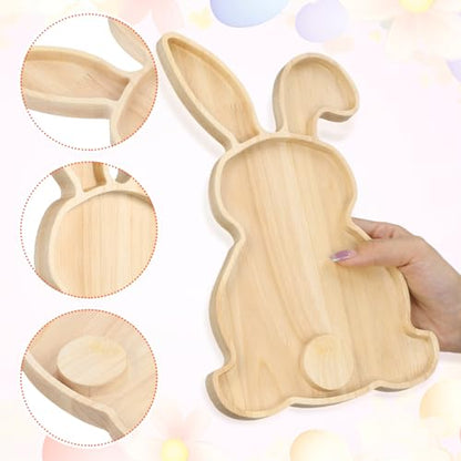 Toddmomy Easter Bunny Wooden Serving Tray, 11-Inch Rabbit Shaped Charcuterie Board, Natural Wood Fruit & Snack Platter for Easter Farmhouse Table Decor, Spring Party Appetizer Dish