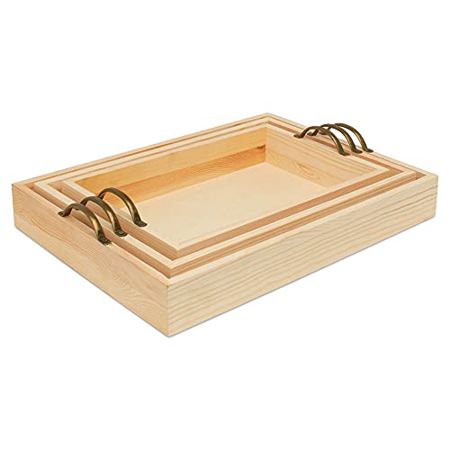 Unfinished Wood Nesting Serving Trays with Handles, 5 Sets of 3, Play Tray for Crafting, Resin, Organizing, & DIY Décor, by Woodpeckers - size: 5 sets
