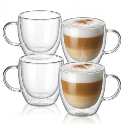 Casafoyer 9 Oz Double Wall Glass Coffee Cups Set of 4, Borosilicate Espresso Mugs