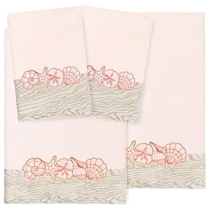 Seaside 4-Piece Luxury Towel Set, Sparkling Seashell Applique, Plush Turkish Cotton, Durable & Quick Dry, Nautical Bath Ensemble, 2 Bath 2 Hand Towels, Blush - color: Blush, size: 2 Pcs Bath 2 Pcs Hand Towel
