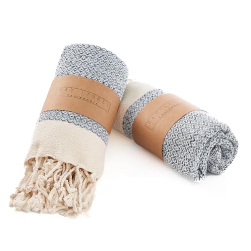 BAY LAUREL Turkish Hand Towel – Pack of 2 | Soft & Absorbent Decorative Towels for Bathroom, Hand, Face, Hair, Gym, Yoga, SPA, Kitchen & Tea | Boho Decor (Light Blue, Diamond 15x26 Inches (Set of 2) - color: Light Blue, size: Diamond 15x26 Inches (Set of