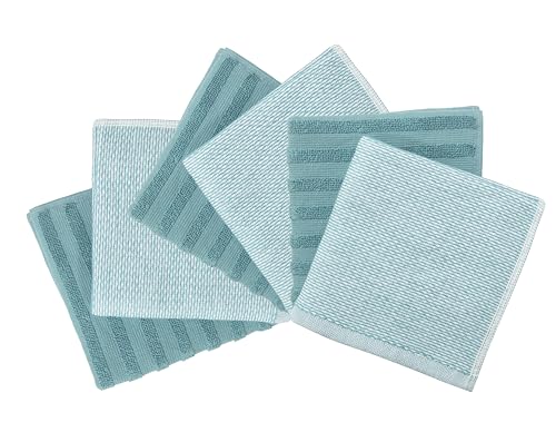 Bumble Premium Dish Cloths 13"x13" (6 Pack) | 100% Natural Ring Spun Cotton | 400 GSM | Highly Absorbent & Soft |Yarn Dyed & Solid Dyed Terry Dish Cloth Set - Aqua - color: Aqua, size: Dish Cloths - Mixed Styles