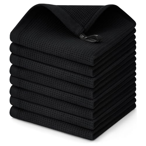 Homaxy 100% Cotton Waffle Weave Dish Cloths, 8 Pack, Black | Soft and Absorbent Dish Towels, 12 x 12 Inches Quick Dry Dish Rags - color: Black, size: 12 x 12 - 8 Pack