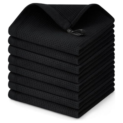 Homaxy 100% Cotton Waffle Weave Dish Cloths, 8 Pack, Black | Soft and Absorbent Dish Towels, 12 x 12 Inches Quick Dry Dish Rags - color: Black, size: 12 x 12 - 8 Pack