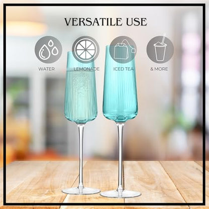 ARTLAND Soho Optic 8.5 oz Champagne Flute, Set of 4 - Modern Contemporary Stemmed Glasses - Ideal for Weddings, Parties, Prosecco, Sparkling Wine, Excellent Gift Idea, Dishwasher Safe (Turquoise) - color: Light Turquoise, style: Champagne Flute (4-Piece)