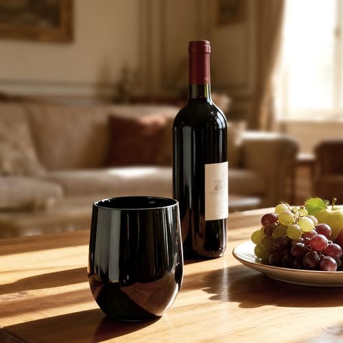 14-ounce Plastic Stemless Wine Glasses, All Purpose Arcylic Glasses, set of 6 Black Reusable Shatter-resistant Dishwasher Safe - color: Black