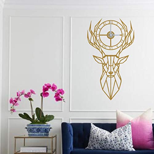 DEKADRON Metal Wall Clock, Metal Deer Head, Metal Wall Art, Metal Wall Decor, Geometric Wall Art, Wall Clock with Numbers (Gold) - color: Gold
