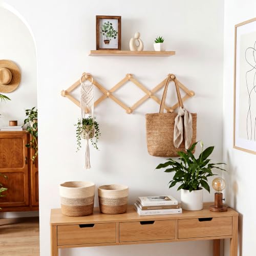 3 Pcs Hat Rack for Wall -accordion Wall Hanger & 2 Pcs Floating Walls Shelf | 37.8" Expandable Accordion Wall Hanger with 10 Hook, 15.7" Floating Display Shelves, Wall Hanging Decor Organizer for Hat Key