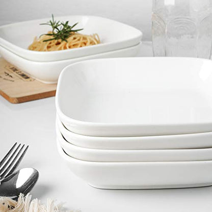 Selamica Porcelain 8-inch Square Dinner Plates, Pasta Salad Bowls, Set of 6, White - color: White
