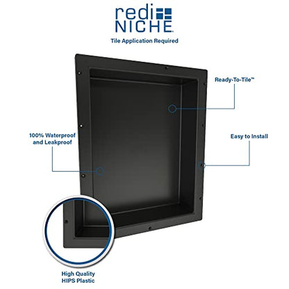 Tile Redi USA RN1620S-BI Redi Niche Single Recessed Shower Shelf, One Inner Shelf, 20" H x 16" W, Black - size: 20" H x 16" W (1 Shelf)
