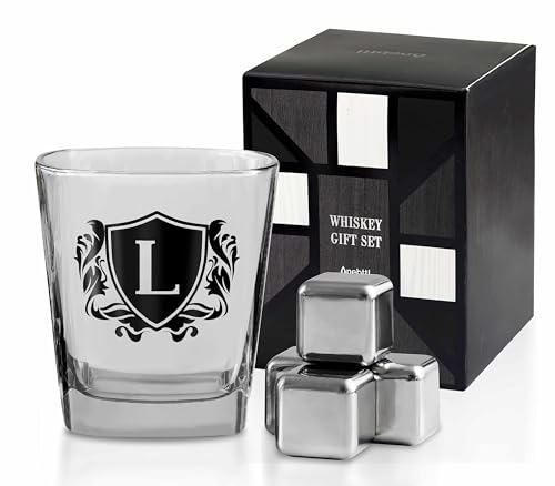 Whisky Gifts for Men, Personalized Initial Whiskey Glass with Whiskey Stones for Dad, Boyfriend, Best Friends, Coworkers, Husband, Brother, Uncle and Boss on Father's Day, Boss Day and Birthday - L - color: L