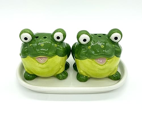 Novelty Ceramic Animal Salt and Pepper Shakers Set. (frog)