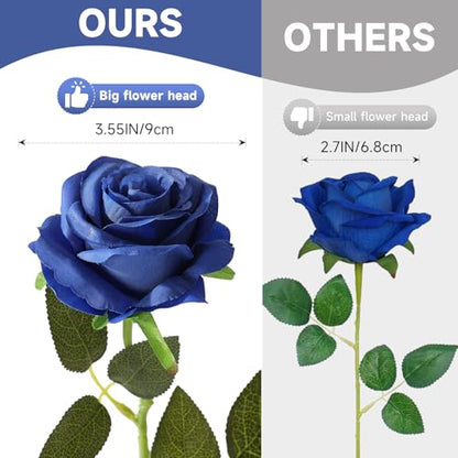 Tifuly Royal Blue Roses Artificial Flowers -12 pcs Realistic Single Long Stem Fake Silk Roses Bouquet for Party Home Wedding Centerpiece Office DIY Decor | 12 pcs Realistic Single Long Stem Fake Silk Roses Bouquet for Party Home Wedding Centerpiece Office