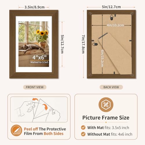 4x6 Wooden Picture Frames Set of 3 Walnut Photo Frame Wall Table Display | Sturdy MDF 4x6 frames with mat clear plexiglass Hangs on wall stands on table family pics weddings diplomas home or office - color: Walnut, size: 4x6