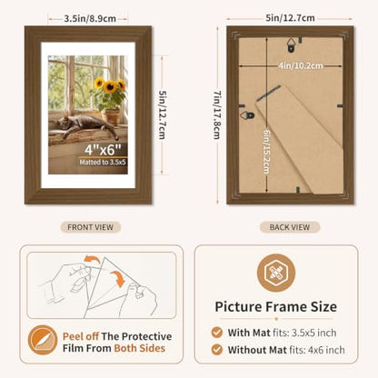 4x6 Wooden Picture Frames Set of 3 Walnut Photo Frame Wall Table Display | Sturdy MDF 4x6 frames with mat clear plexiglass Hangs on wall stands on table family pics weddings diplomas home or office - color: Walnut, size: 4x6