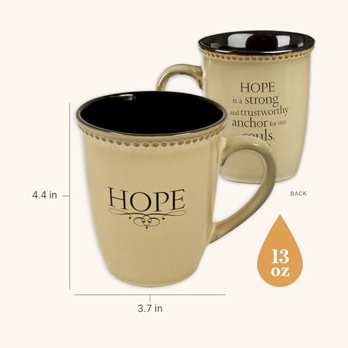 Christian Art Gifts Ivory Stoneware Coffee Mug – 13 oz. Microwave and Dishwasher-safe Lead & Cadmium-free Inspirational Scripture Coffee and Tea Mug for Men & Women with Bible Verse: Hope –Hebrew 6:19 - color: Ivory/Hope