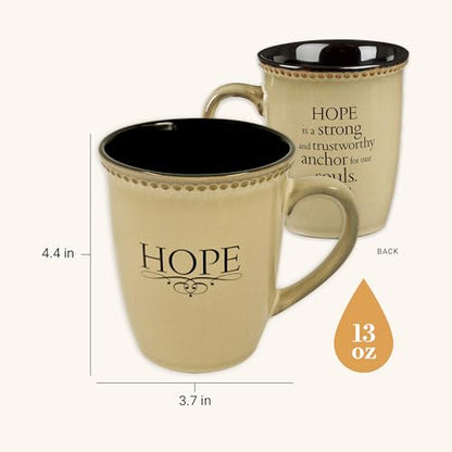 Christian Art Gifts Ivory Stoneware Coffee Mug – 13 oz. Microwave and Dishwasher-safe Lead & Cadmium-free Inspirational Scripture Coffee and Tea Mug for Men & Women with Bible Verse: Hope –Hebrew 6:19 - color: Ivory/Hope