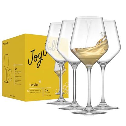JoyJolt Layla White Wine Glasses, Set of 4 Italian Glasses, 13.5 oz Clear – Made in Europe - style: White Wine Glasses
