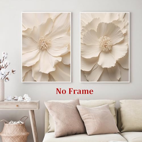 Peony Flower Painting Magnolia Flower Picture White Abstract Flower Wall Art Minimalist Flower Prints Modern Flower Picture White Flower Painting Blooming Flower Wall Art for Bedroom 16x24inx2 No Frame - color: Peony Flower Painting