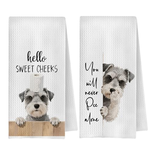 Funny Schnauzer Bathroom Hand Towels, Schnauzer Gifts for Women Men, Hello Sweet Cheeks Dog Decorative Hand Towel for Bathroom Washroom Toilet Restroom, 16x24 Inch Set of 2 - color: Schnauzer