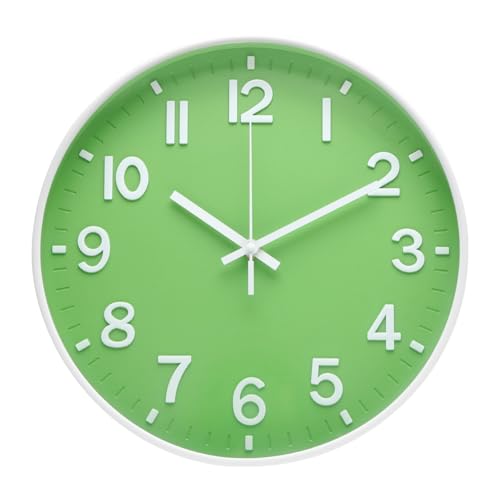 Wall Clock Silent Modern Round Decor Clock Non-Ticking Battery Operated Stereoscopic Dial Analog Wall Clocks for Living Room/Bedroom/Office/Kitchen (Green, 12 inch) - color: Green, size: 12 Inch