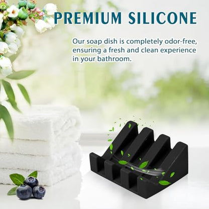 Silicone Soap Dish Self Draining with Suction Cups (Black, 1 Pack) | Waterfall drainage design drains fast to keep soap dry silicone soap saver with reusable suction cups for bathroom & kitchen - color: Black, size: 1