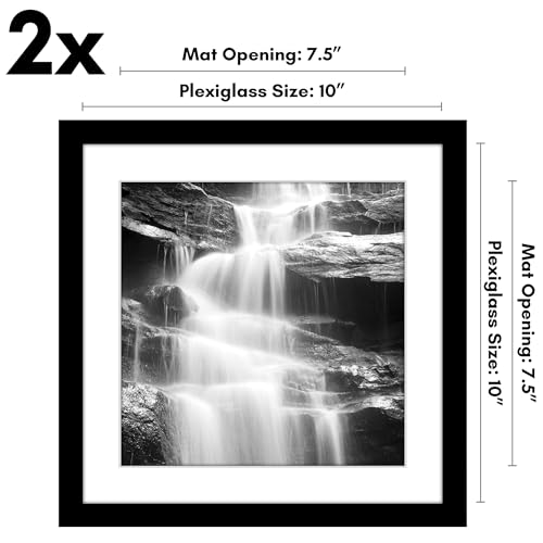 Americanflat 10x10 Picture Frame 2-Pack - Matted to 8x8 - Black | Slim Molding construction, Polished plexiglass front, wall or tabletop display with included easel, triangle hangers included - color: Black, size: 10x10